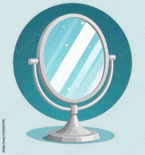 Silver framed tabletop mirror with teal backdrop