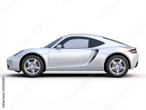 Striking silver sports car with a matte finish presented in side view isolated to emphasize its exciting and modern look