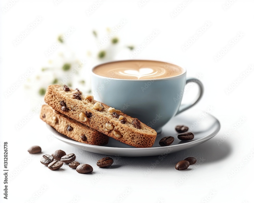 Indulge in the simple pleasures of life with this captivating image of a steaming cup of cappuccino artfully adorned with a delicate heart-shaped foam design, paired perfectly with crisp Indulge in the simple pleasures of life with this captivating image of a steaming cup of cappuccino artfully adorned with a delicate heart-shaped foam design, paired perfectly with crisp
