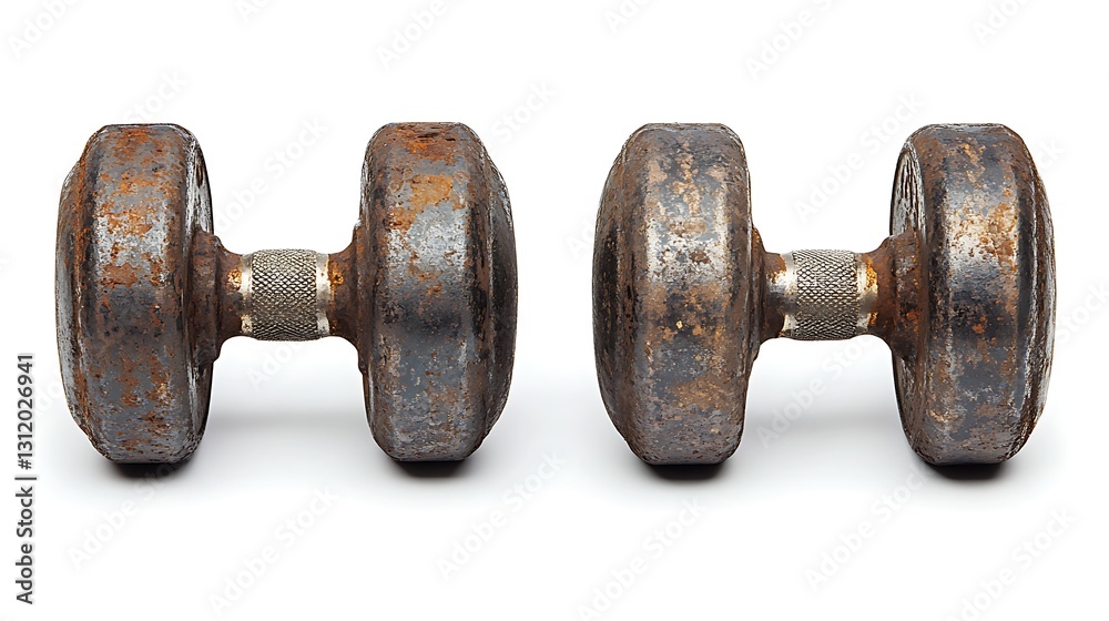 Rusty dumbbells on white background Rusty dumbbells on white background