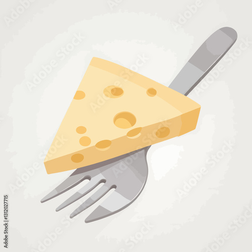 Triangle cheese on fork, food art icon