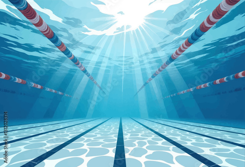 Underwater view of a swimming pool with lane markers