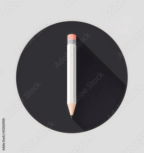 White Pencil with Eraser on Dark Round Background