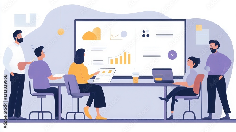 Productive brainstorming collaborative meeting with team presenting data