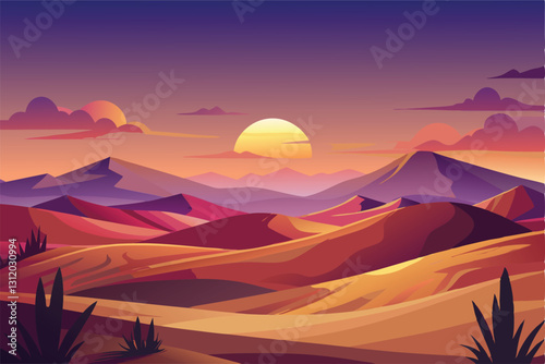 Illustration of landscape Nice Paysages with colorful style, desert dramatic style