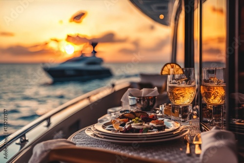 Wallpaper Mural Sunset yacht dinner with appetizers and drinks. Torontodigital.ca