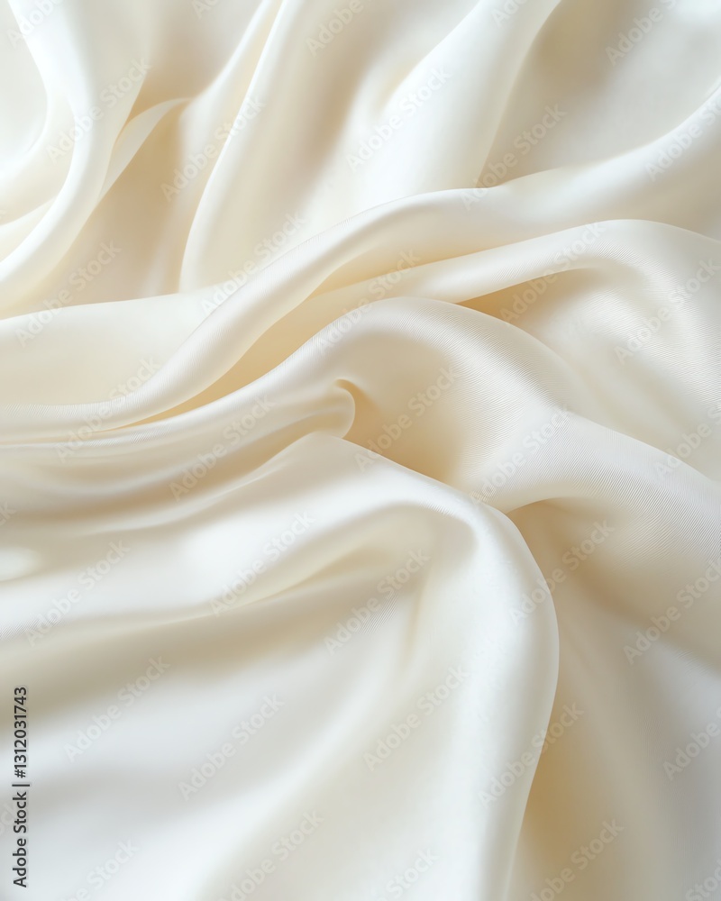 Obraz premium Extreme close-up of a luxurious silk fabric, smooth and flowing texture, gentle folds and highlights, soft sheen reflecting light, ultra-realistic textile detail,