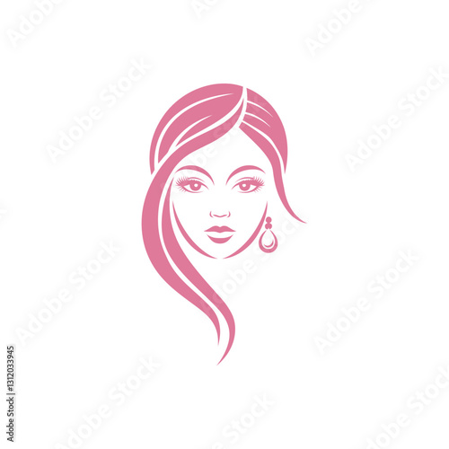 Detailed pink silhouette of a female face with flowing hair