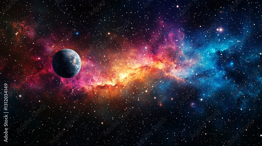 Obraz premium Vibrant Nebula and Planet Cosmic Background Space Exploration Galaxy Image