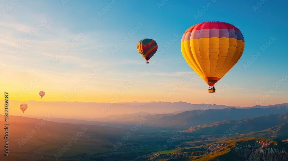 Fototapeta premium A hot air balloon festival over a valley.