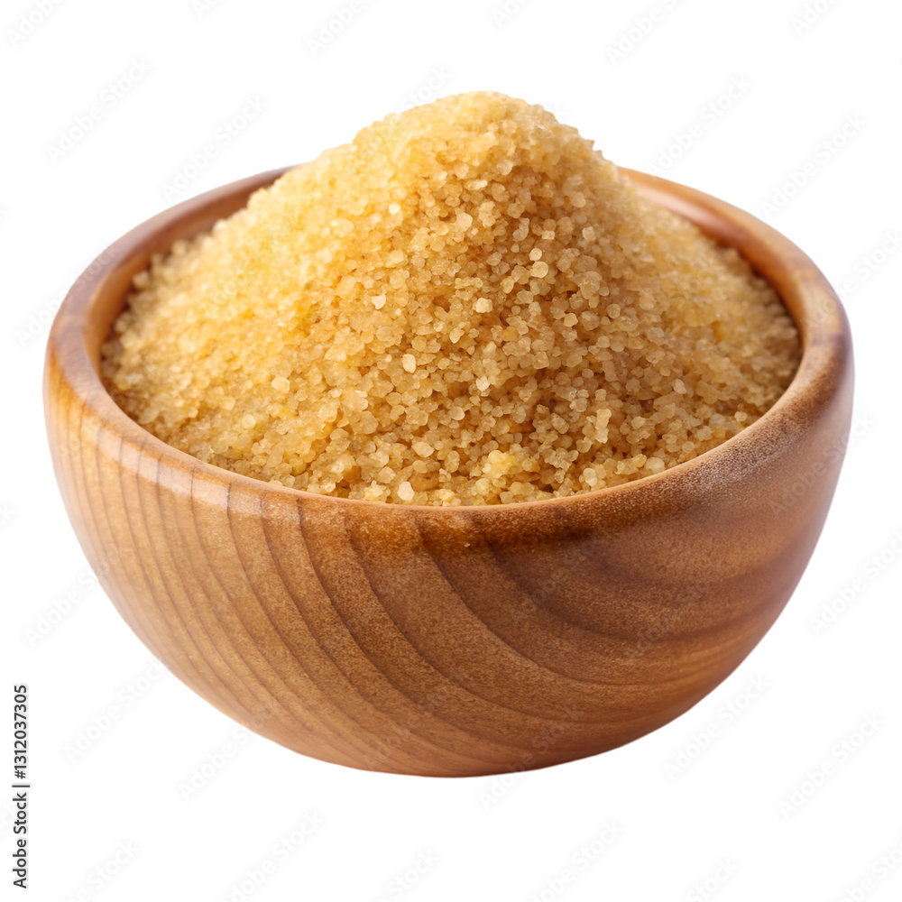 Brown sugar in wooden bowl isolated on transparent background Brown sugar in wooden bowl isolated on transparent background
