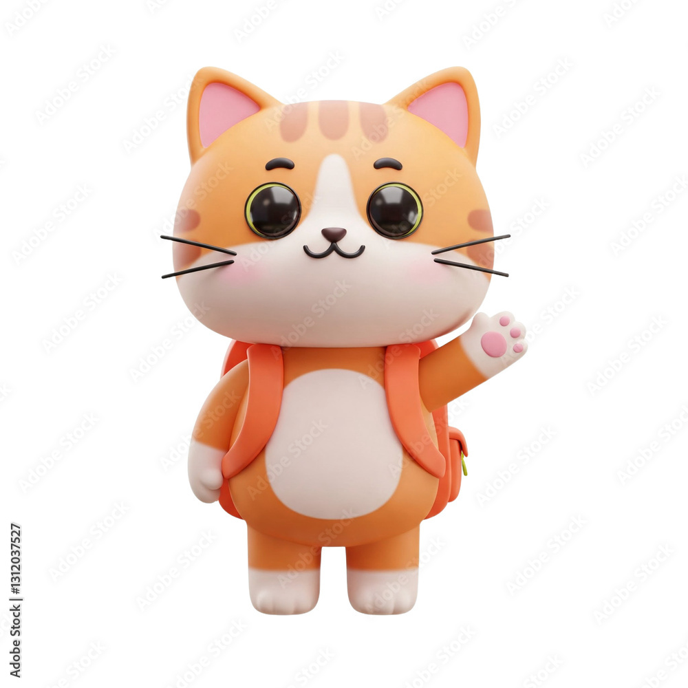 Collection of 3D Adorable Kitten Characters with a School Backpack Waving Isolated Collection of 3D Adorable Kitten Characters with a School Backpack Waving Isolated