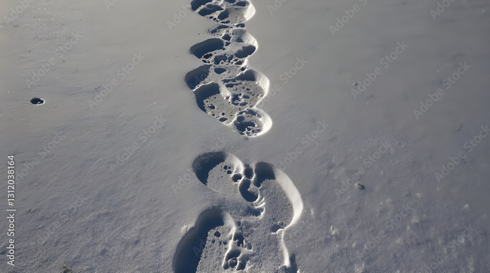 Naklejka premium Winter Wonderland Footprints: A Journey Across a Snowy Landscape. generative.ai