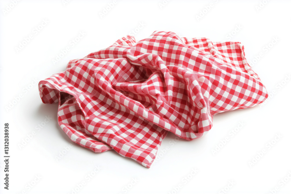 Selective focus picnic cloth isolated on white background, Red and white stripe for outdoor recreation. Selective focus picnic cloth isolated on white background, Red and white stripe for outdoor recreation.