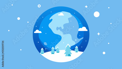 Wintery Background A frosty blue background subtly illustrated behind the globe enhancing its winter charm.
