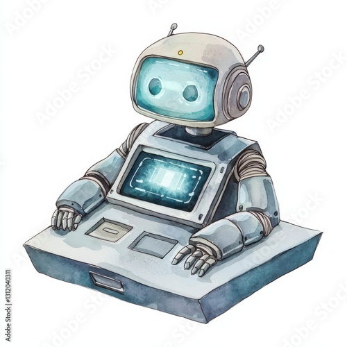 Wallpaper Mural Whimsical watercolor robot art digital realm illustration creative studio close-up imagination, isolated on white background Torontodigital.ca