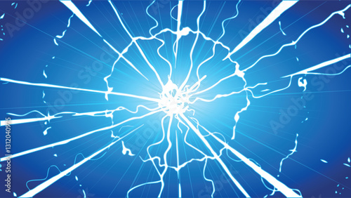 Bright Electric Lightning Energy Explosion on Blue Background