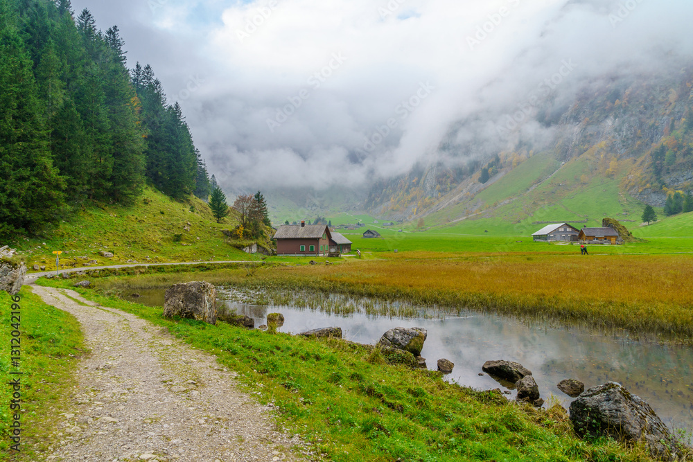 Seealpsee lake, in the Alpstein range, Appenzell