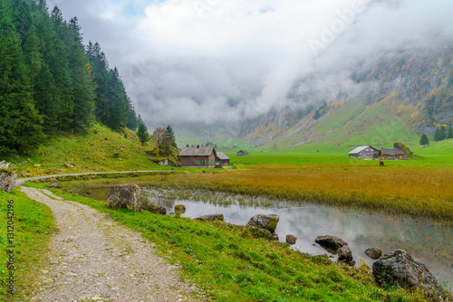 Obraz na płótnie Seealpsee lake, in the Alpstein range, Appenzell w salonie