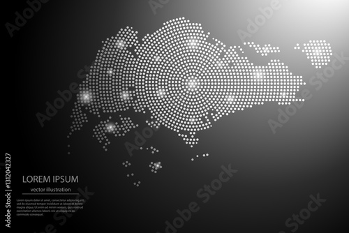 Abstract image Singapore map from point Gray and glowing stars on a dark background. Vector illustration eps 10.	

