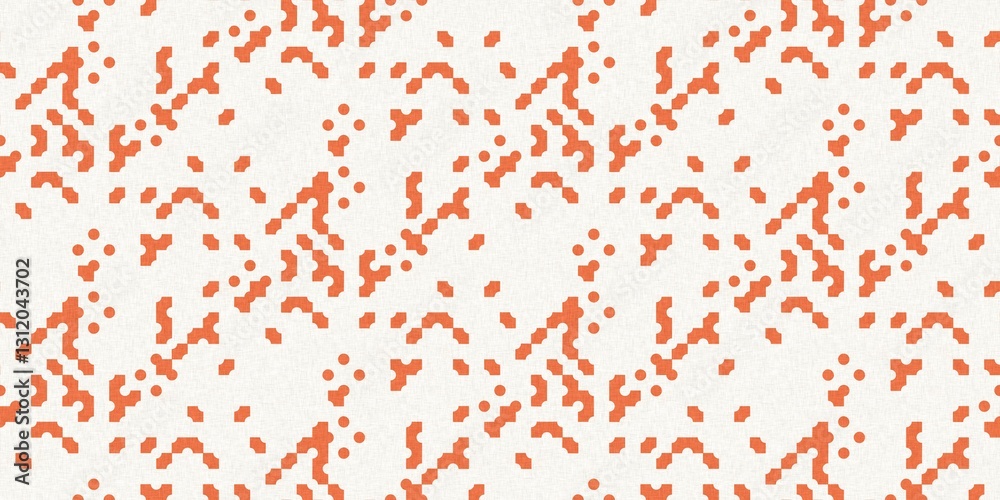 Fototapeta premium Faded peach fuzz glitch geo washed effect seamless banner. Orange dye grungy blotched distress abstract background texture border. 