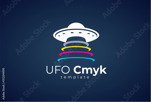 Logo UFO. CMYK printing theme. Template design vector. Black background