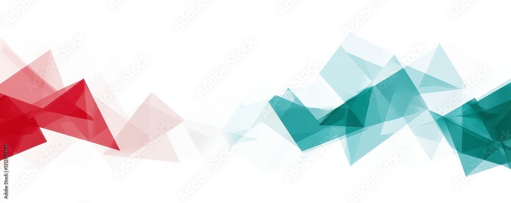 Abstract background with red and teal geometric shapes on white. Overlapping triangles and squares create a dynamic, modern design. Abstract background with red and teal geometric shapes on white. Overlapping triangles and squares create a dynamic, modern design.
