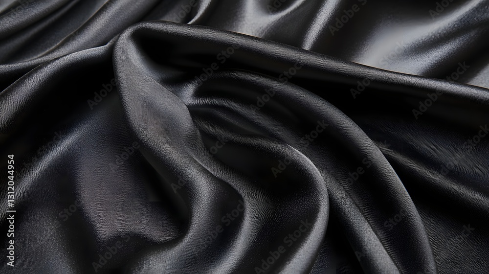 Fototapeta premium Elegant black silk fabric beautifully draped with smooth flowing curves