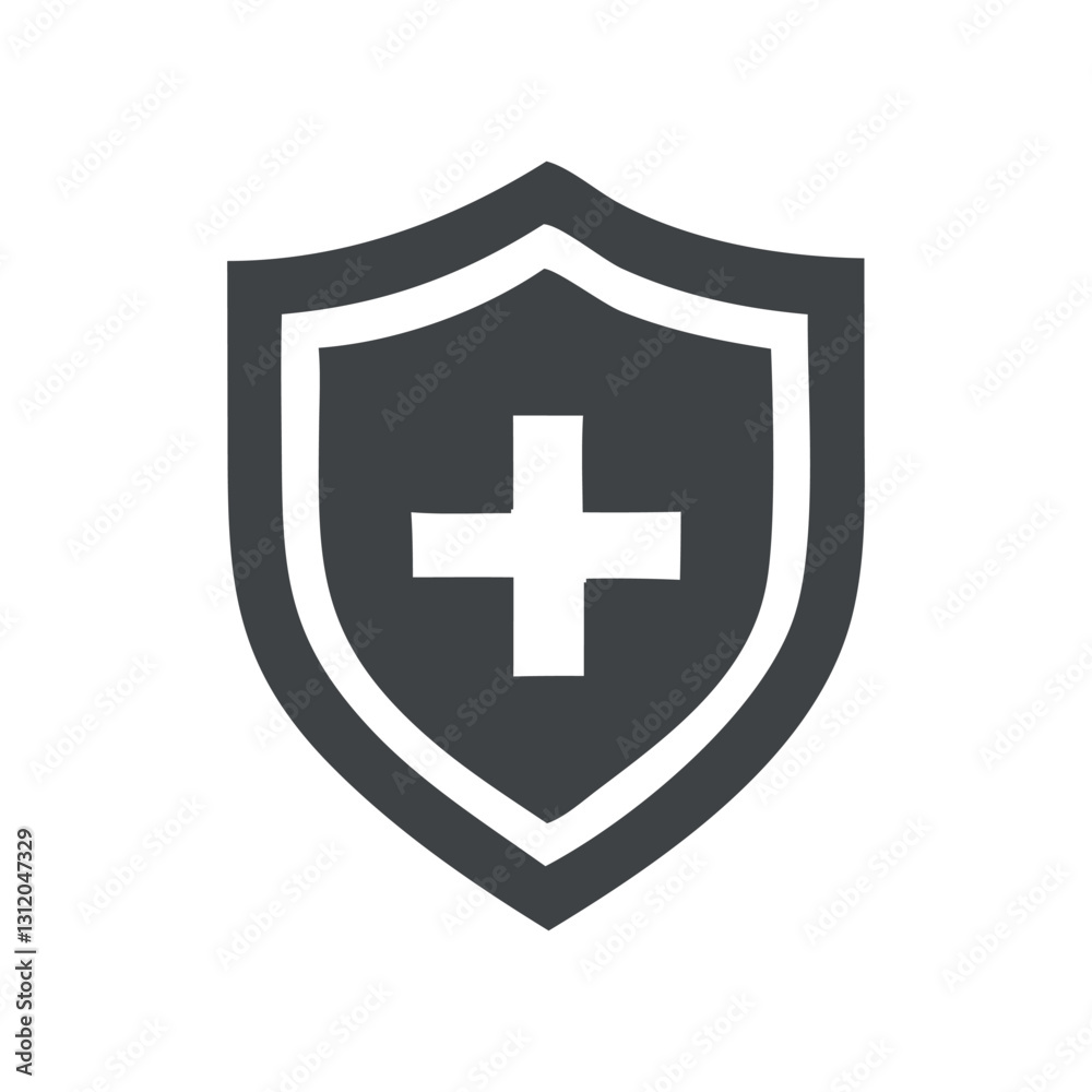 Gray Shield Icon with White Cross Medical Symbol Gray Shield Icon with White Cross Medical Symbol