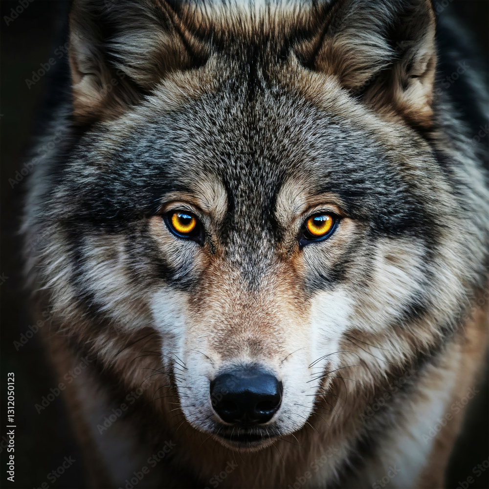 Fototapeta premium Majestic Grey Wolf Portrait with Intense Gaze in Natural Light