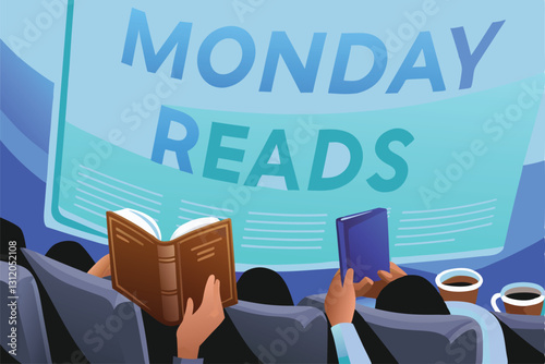 Depict a cozy book club meeting on a Monday, showcasing diverse people engaged in lively discussion over books and refreshments.