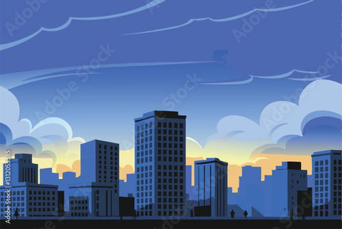 A breathtaking sunrise paints the city skyline in warm hues, illuminating skyscrapers and awakening the urban landscape.  Capture the vibrant dawn colors and the city's quiet energy.
