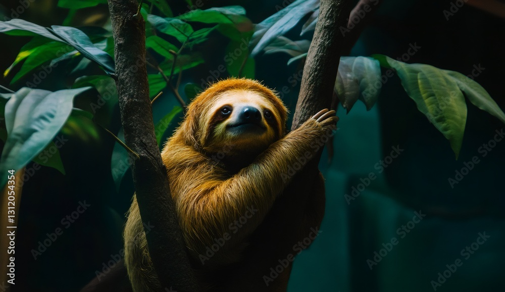 Sloth Serenity: A captivating view of a sloth, nestled amidst lush green foliage, showcasing its peaceful demeanor and unique arboreal lifestyle. Sloth Serenity: A captivating view of a sloth, nestled amidst lush green foliage, showcasing its peaceful demeanor and unique arboreal lifestyle.