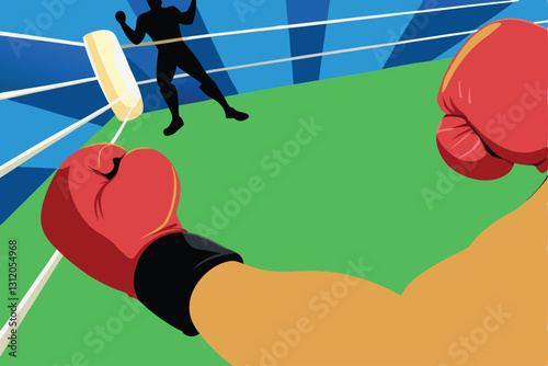 A powerful boxer delivers a knockout punch in a boxing ring; dramatic lighting, intense facial expressions, sweat, dynamic action.