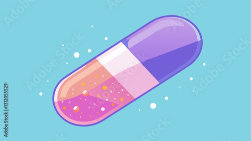 Supplement Capsules with Sparkles A closeup of translucent capsules filled with a shimmering powder. Small sparkles emanate from the capsules suggesting rejuvenation and vitality.