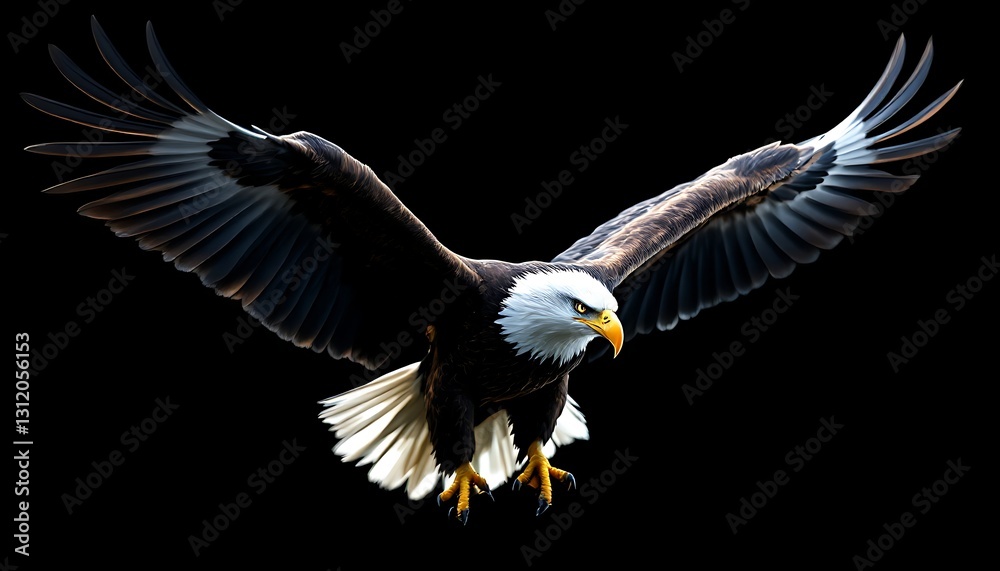 Obraz premium Bald Eagle Flying with Wings Spread Against Dark Background