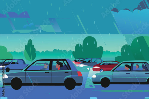 Depict a congested highway scene during the Monday morning commute, showcasing numerous cars bumper-to-bumper, expressing frustration and delays.