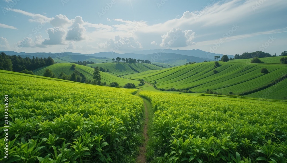 Obraz premium Scenic green hills landscape countryside nature photography daytime wide angle serenity