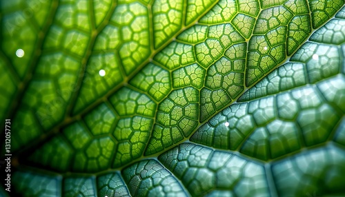 Extreme Close-up of Green Leaf Veins and Texture