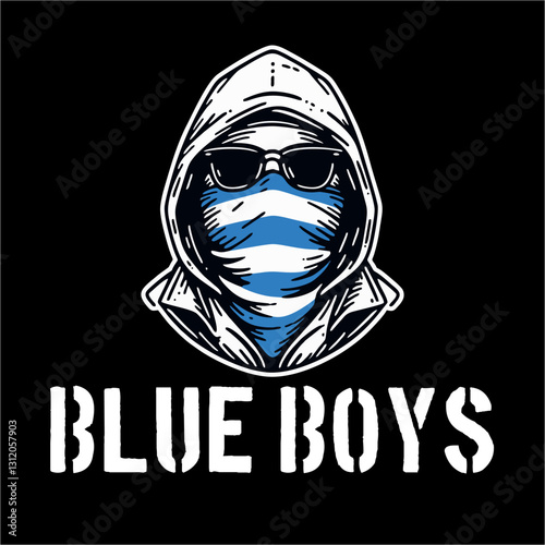 Illustration Logo vector of Ultras hooligan football fans with blue white color 