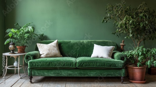 Diagonal wooden planks gleam under soft light, framed by a lush green backdrop, creating an inviting and stylish ambiance with their intricate grain patterns photo