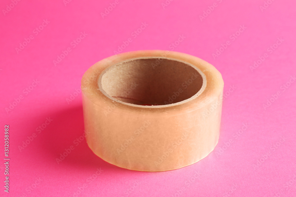 One masking tape on pink background, closeup One masking tape on pink background, closeup