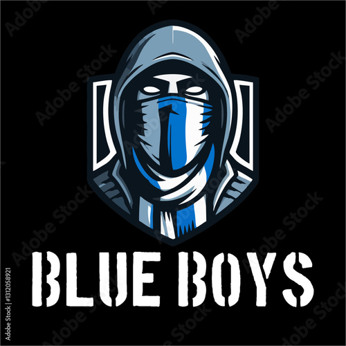 Illustration Logo vector of Ultras hooligan football fans with blue white color 