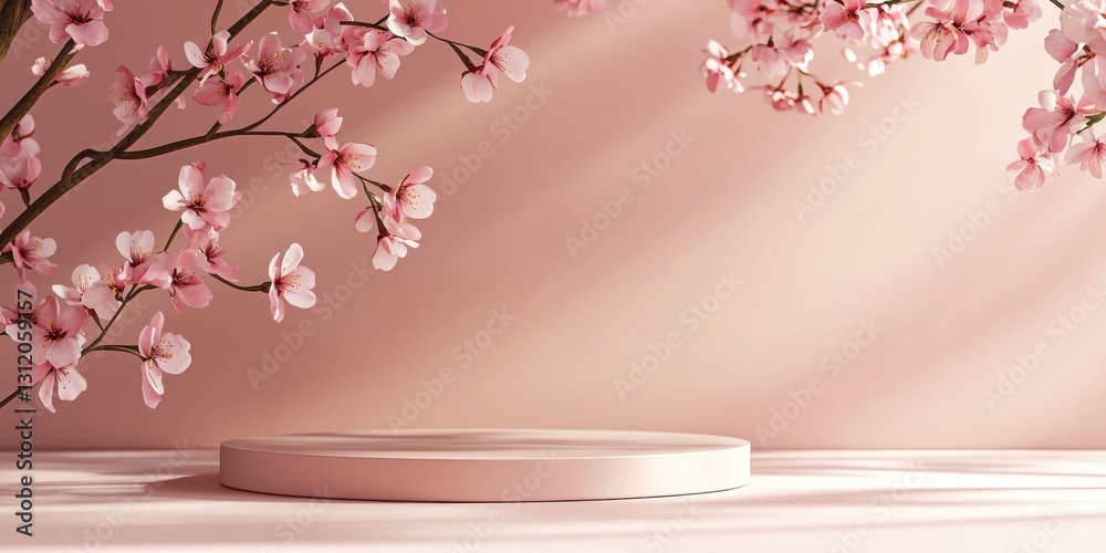 3d background minimalistic mockup with space for text, pink cherry blossoms in delicate soft focus with a dreamy spring background 3d background minimalistic mockup with space for text, pink cherry blossoms in delicate soft focus with a dreamy spring background