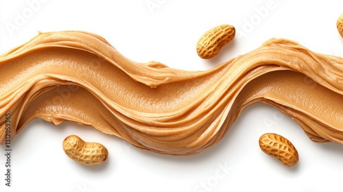 Wallpaper Mural Peanut Butter roasted smooth. A creamy swirl of peanut butter with scattered peanuts, highlighting its smooth texture and rich color. Torontodigital.ca