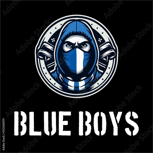 Illustration Logo vector of Ultras hooligan football fans with blue white color 