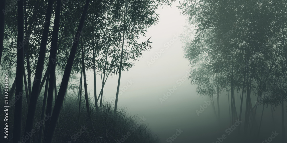Misty Bamboo Forest in a Serene Atmosphere Misty Bamboo Forest in a Serene Atmosphere