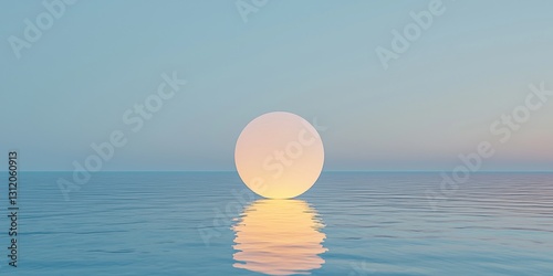 3d background minimalistic mockup with space for text, surreal photorealistic full moon rising over a still reflective ocean photo