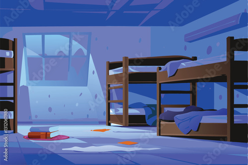 A chaotic college dorm room; overflowing trash can, scattered clothes, books piled high, empty pizza boxes, and a visible laptop.  Depict the messy reality of student life.