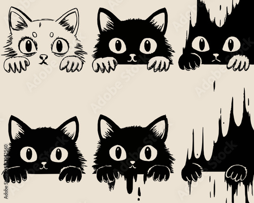 set of funny cartoon cats